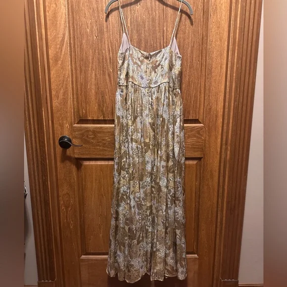 J. Crew metallic Tan Floral Maxi Dress with Cream and Brown Accents - Picture 3 of 6